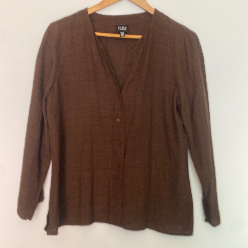 Eileen Fisher S Textured Linen Blend Tunic Top